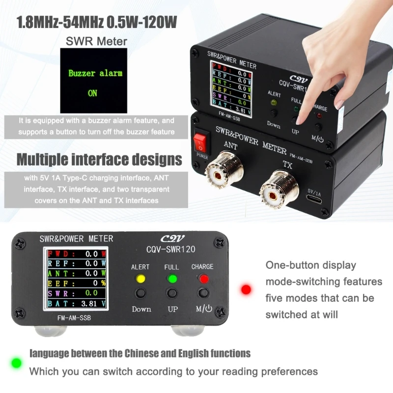 SWR Moči Meter Za 1,8 MHz-54MHz za Ham Radio, Operaterji in obiščejo dxerji LCD-Zaslon za 0.5-120W za Amaterske Radijske Navdušence