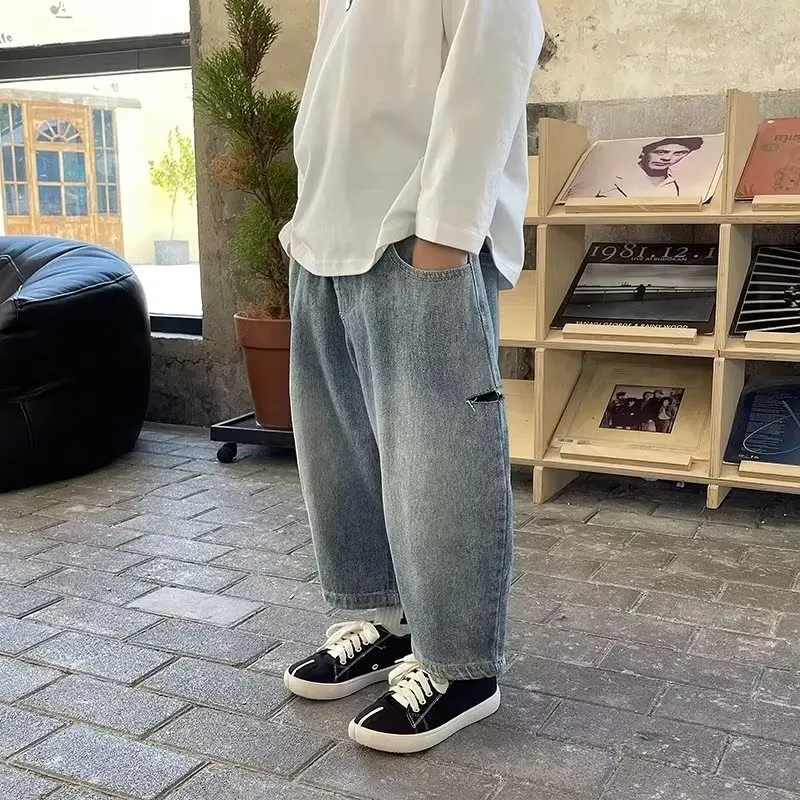 Temperament Novo Dolge Hlače Leni Poletnih Modni Jeans Japonski Preprost Gostilne Harajuku otroška Oblačila Art Moda