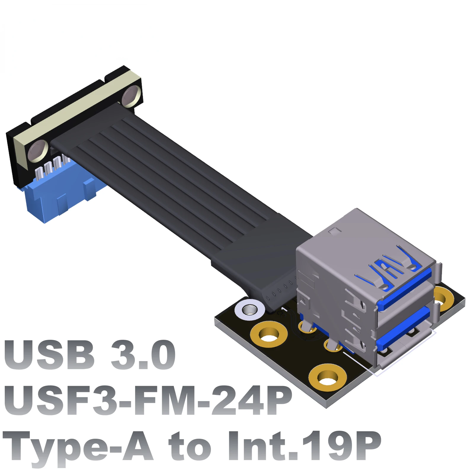 USB 3.0 Tip USB A Ženski Dvojni 2 Vrata Za Matično ploščo Int.19P/20Pin Dvojni pod Kotom 90 Stopnjo Adapter Traku Ravno Oklopljenega Kabla