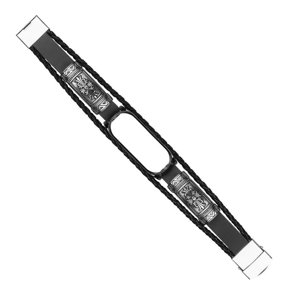 Usnje Vezavi Manšeta Za Xiaomi Mi Pasu 5 4 3/5 NFC Pametna Zapestnica Kovinski Okvir Watchbands Pribor Za Miband 5 3 4 Trakov
