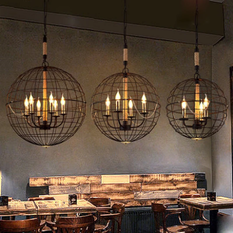 Ustvarjalne Ameriški retro konoplja vrv zemlji obesek lučka železno kletko LED osvetlitev restavracija dekoracijo verige žogo obesek Stalnica