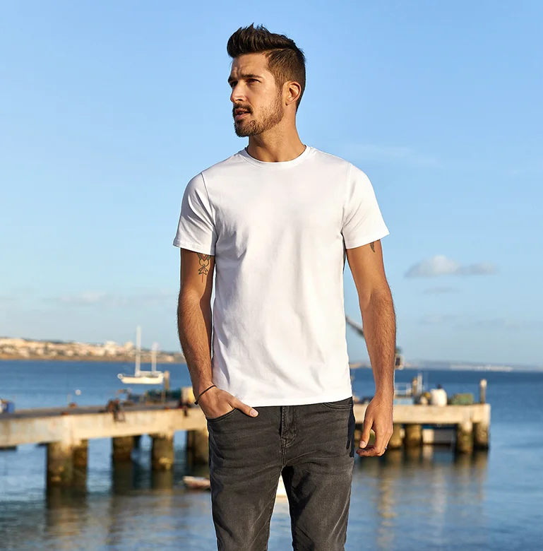 W4381 - Moške kratke oplaščeni T-shirt poletne moške slim fit moške bele vrh krog vratu barva dnom majica