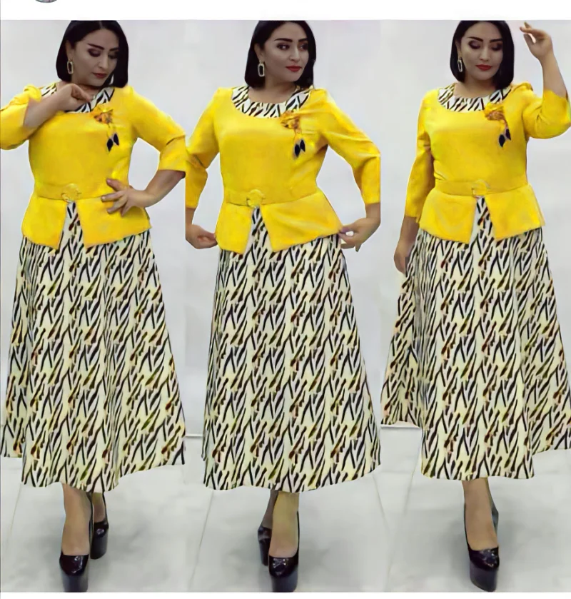 XL-4XL Afriške Obleke za Ženske, Poletje, Jesen Afriške 3/4 Rokav Rumeno Rdeče Poliester Tiskanje Obleko Dashiki Afriška Oblačila