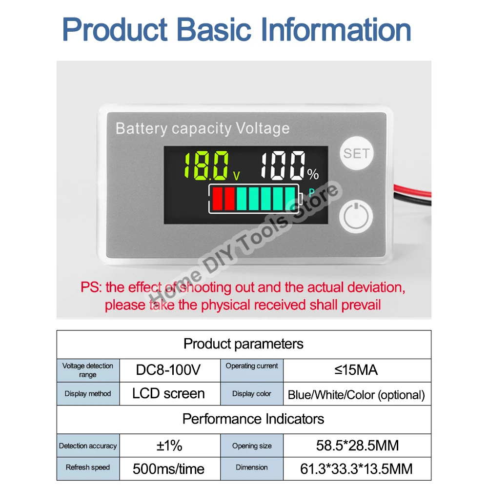 Zmogljivost baterije Indikator DC8-100V svinčevih Litij-LiFePO4 Avto, motorno kolo, Voltmeter Napetostni Profil Alarm Temperatura Tester